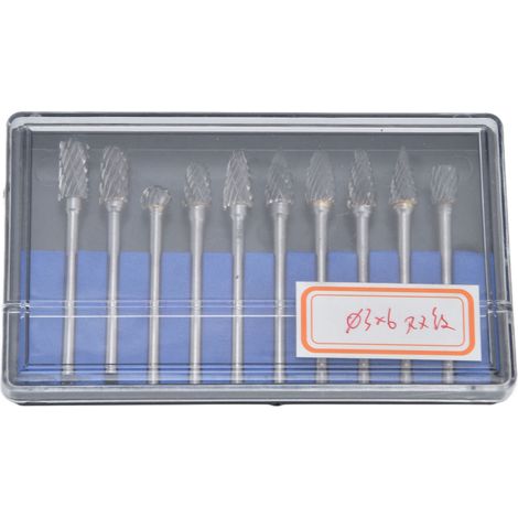 Lot de 10 Fraises Rotatives Carbure Tungstène Double Coupe Tige 3mm pour Bois Métal Pierre Usinage Précis Dremel Compatible (1/5)