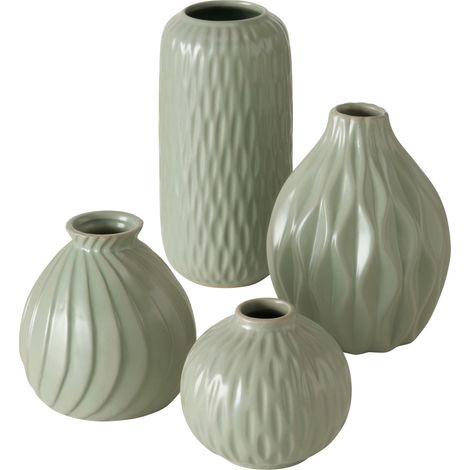 Boltze Vasen Set Zalina 4-teilig grün, Blumenvasen Porzellan lasiert, Deko-Vasen