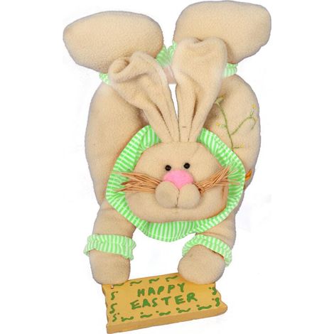 Coniglietto pasquale di peluche verde con cartello in legno per la porta, 36 cm (1/2)