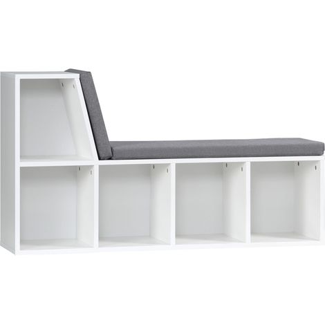 Bibliothèque ouverte moderne à 5 niveaux avec 2 coussins, en bois, 108 x 30 x 60 cm, grise pour rangement de livres, documents et objets décoratifs idéal pour salon, chambre à coucher ou bureau