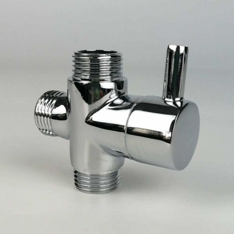 Vanne de dérivation, mâle G1/2 Robinet en laiton T adaptateur Chrome salle de bain douche robinet accessoires inverseur d'eau 3 voies vanne de remplissage mâle (1/5)