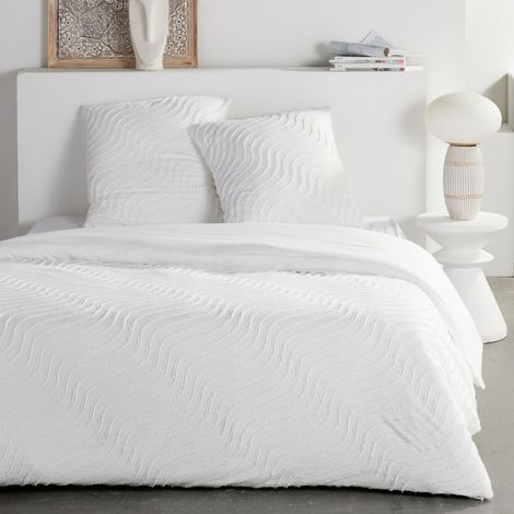 Parure de lit - TODAY - Essential - 2 personnes - 220 x 240 cm - Effet tufté vague blanc