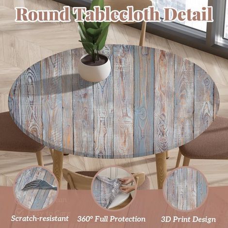 Runde Tischdecke mit Gummizug gefaltet 3D-gedruckt waschbar für drinnen und draußen für Küche Esszimmer Picknicktische 120 cm blaues (1/4)
