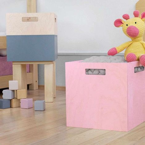 Boîte de rangement bois modèle 1 - poignées - Rose - 33 x 33 x 37 cm (1/4)
