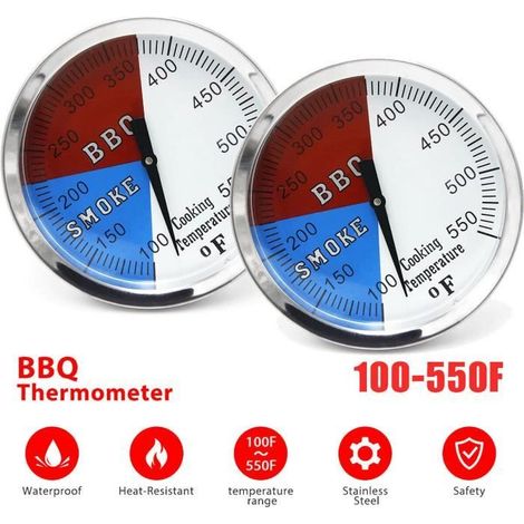 Thermomètre 2in BBQ Grill Fumeur Barbecue Outil de jauge de température 100F-550F (1/4)