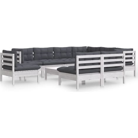 Maison Exclusive - Set Divani da Giardino 10 pz con Cuscini BiancLegno di Pino (1/5)