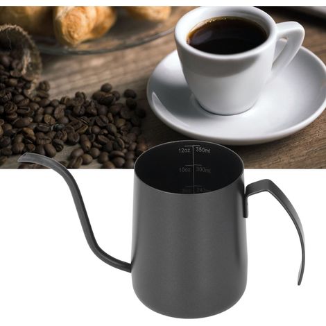 Cafetière à filtre en acier inoxydable 304 avec revêtement en téflon, poignée anti-gouttes épaisse, 350 ml, noire (1/5)