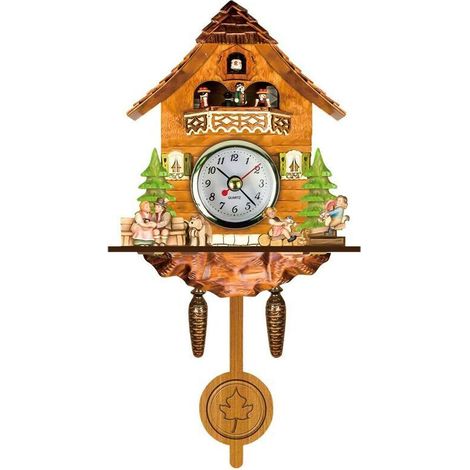 Orologio a cucù antico in legno, orologio da parete a forma di casetta per uccelli, decorazione per la casa, orologio a cucù da appendere, campana oscillante automatica, pendolo, decorazione per la ca