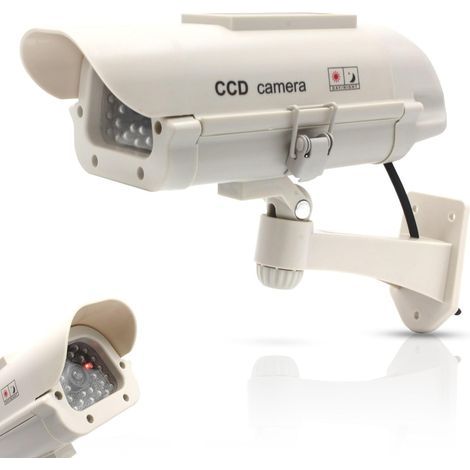 Outdoor Dummy Camera - Fake CCTV Camera with Flashing LED - Solar Panel - Outdoor/Indoor Use - White
