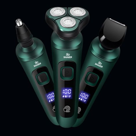 Rasoir électrique 3-en-1 pour hommes - 3 tête flottantes LED, recharge USB-C, étanche, barbe & peau sèche/humide - SR700
