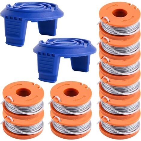 Bobine de bobine compatible avec Mac Allister MGTP18Li 1,65 mm 3 m WX150 et cache-bobine TLW-01-1 pour débroussailleuse MacAllister MGTP18Li WG150, WG151 (10 bobines + 2 couvertures)