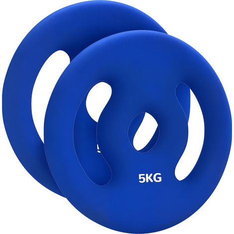 2 disques de 5 kg avec poignées pratiques, kit d'haltères pour salle de sport à domicile, studio de fitness, musculation, bleu (1/5)