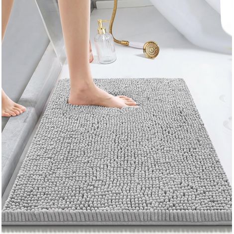 Tapis de Bain en Chenille, Tapis de Douche Super Absorbant, Tapis de Salle de Bain Antidérapant et Lavable, pour Baignoire et Douche, Lavable en Machine (Gris,40x60cm) (1/5)
