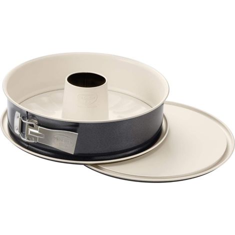 Dr. Oetker BACK-TREND teglia a cerniera con fondo piatto e tubo Ø 26 cm, 2 fondi, rivestimento antiaderente rinforzato in ceramica (colore: crema/antracite) 1 pezzo