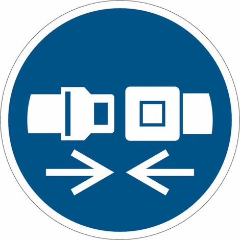 Cartelli di obbligo ISO 7010 "Agganciare la cintura di sicurezza" - M020 - Misura: 50mm x 50mm - Numero Pezzi: 10 pezzi