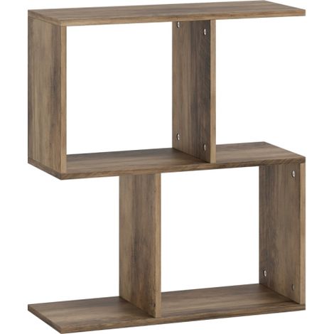 Narrow S-Shaped Side Table with 3-Tier Storage Shelves,Oak Finish,Ideal for Small Spaces,Dimensions: 50Wx19.5Dx58Hcm