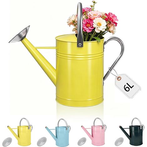 Arrosoir décoratif jaune de 1,7 gallon de style campagne avec bec amovible, arrosoir galvanisé pour plantes d'intérieur et d'extérieur, arrosoir en métal pour plantes d'intérieur et fleurs de jardin (1/5)