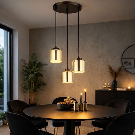 LED Hängeleuchte Pendelleuchte Glas verchromt schwarz-chrom Hängelampe Höhenverstellbar, Metall, 3x 9W 810Lm warmweiß, DxH 33x120 cm