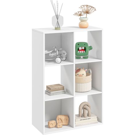 Libreria a Cubi con 6 Ripiani Portaoggetti dal Design Rustico, Libreria Moderna in Legno, per Cameretta, Studio, Ufficio, 61.5x29.5x91.5 cm, Bianco