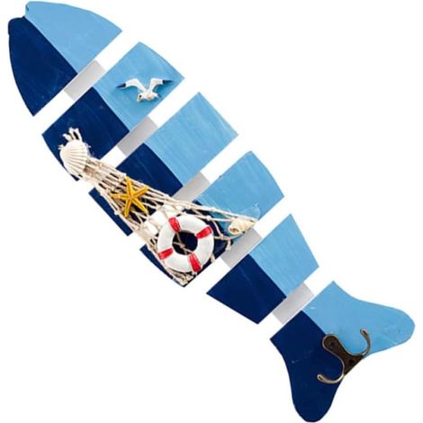 Patère murale style méditerranéen pour une fête d'été, motif poisson bleu, crochet porte-manteau (1/5)