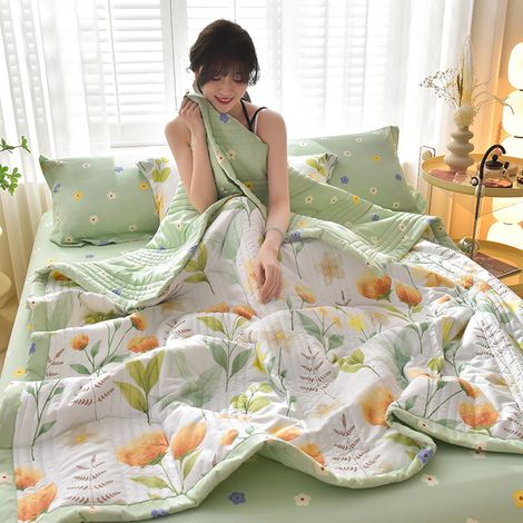 Trapunta rinfrescante, trapunta estiva sottile, lavabile, morbida e confortevole, leggera, traspirante e termoregolatrice, adatta per i sonnellini in camera da letto e per i viaggi (150x200 cm) Verde