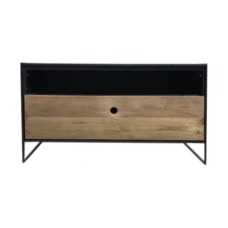 Table basse carrée 80 cm tiroir métal bois pin recyclé - CABANON (1/5)