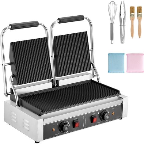 Mophorn Griglia Elettrica per Panini 3600W, Piastra per Sandwich con Superficie Scanalata 48,5x23 cm, Doppia Piastra in Acciaio Inox, Regolazione della Temperatura, Ideale per Hamburger e Bistecche