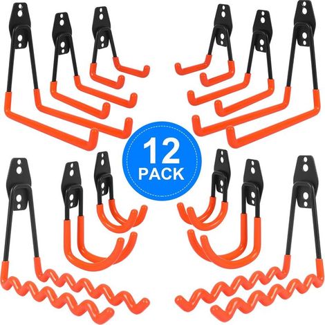 12Pcs Crochet Rangement Garage, Crochet Garage Avec Revêtement Anti-Dérapant, Crochets Muraux Garage Incluant Crochet Vague, Crochet J, Crochet Carré, Pour Outils Êlectriques, Vélos, Êchelle (1/5)