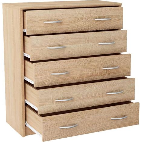 Buffet chêne de Sonoma 5 tiroirs – Meuble de rangement contemporain – Dimensions 74 x 35 x 85 cm – Rangement optimal pour intérieur