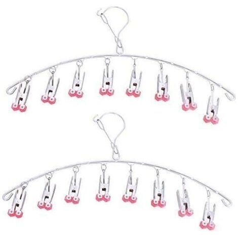 BUNTHAUS 2pcs étendoir à linge en acier inoxydable, cintre goutte à goutte, cintre chaussette, avec 8 pinces à linge (rouge) (1/5)