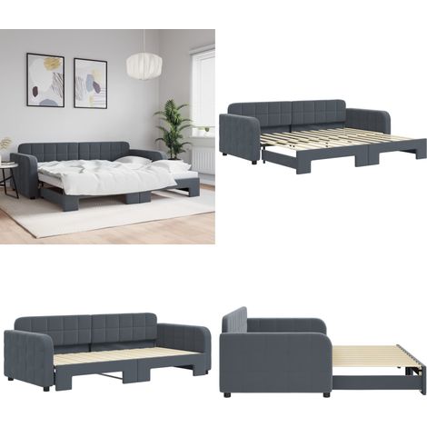 vidaXL Lit de jour avec gigogne sans matelas gris foncé 90x200 cm (1/5)