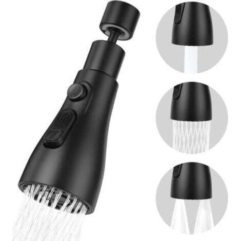 360 Degree Kitchen Sink Sprayer, 3 Mode Kitchen Faucet Spout with Aerator, Swivel Faucet Head for Kitchen Sink Mixer Tap (Black) (1/5)