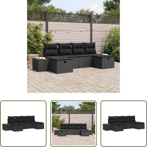 Terrassensofa - Garten-Sofa-Set 6 pcs Schwarz 55 x 62 x 69 cm Poly Rattan (1/5)
