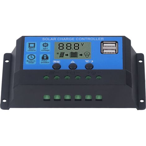 Régulateur de charge solaire PWM 60A 12V/24V avec double sortie USB 5V pour contrôleur de batterie (1/5)