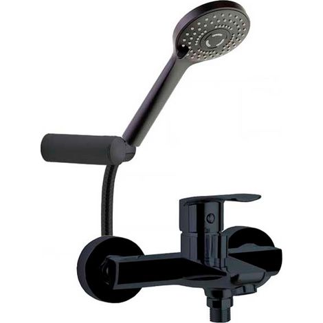 Conjunto Grifo Baño-Ducha Monomando Negro Mate con Sistema C2 de Ahorro de Agua con Accesorios Serie New Fly (1/5)