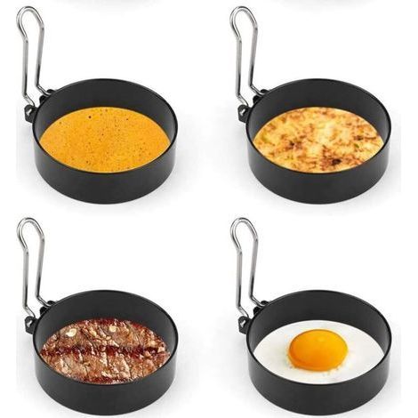 4 Pièce Anneau d'Oeuf En Acier Inoxydable, Moule à Oeufs Frits, Œuf Poché Rond, pour Oeufs Au Plat, Rouleaux d'Oeufs, Steaks, Crêpes Forme de Crêpes Aux Oeufs Frits (1/5)