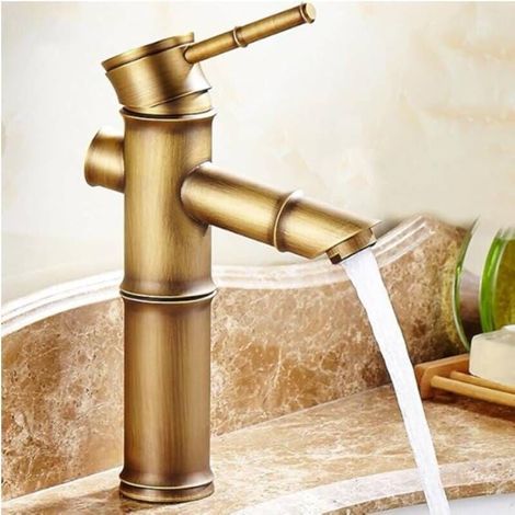 Bathroom Sink Faucet, Antique Bamboo Style Basin Mixer Tap, Single Handle Hot and Cold Water Tap (Color: Bronze) MUMU (1/3)