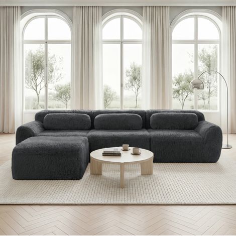 Divano angolare modulare in peluche senza telaio 291 x 179 x 73 cm grigio DESVIAE (1/5)