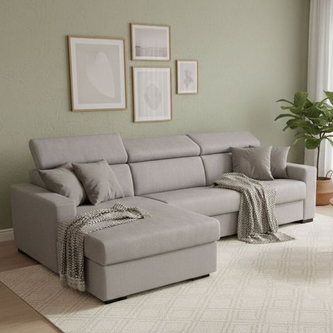 Talamo Italia Sofa cama Aleandra, Sofá de esquina, 100% Made in Italy, Sofá con apertura giratoria, con Contenedor Izquierdo Península, con reposabrazos delgados, Cm 260x95h85, Gris, con embalaje refo (1/5)