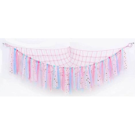 Hamac pour jouets - sac en filet - rose et bleu - hamacs - sac de rangement pour peluches - sac de rangement pour jouets, hamacs et accessoires - corde en coton tressée - 100 x 1 (1/2)
