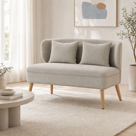Sofá compacto de 2 plazas de chenilla con respaldo orejero, 117 x 65 x 78,5 cm, beige (1/5)