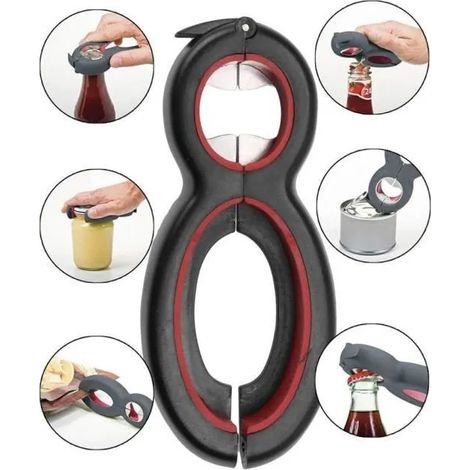 Multi-décapsuleur - VIPITH, tire-bouchon, pour ouvrir des boites de conserves, canettes, bouteilles à vis， noir + blanc (1/4)