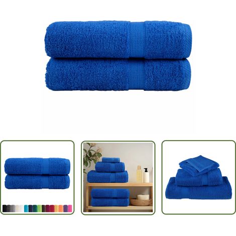 The Living Store Serviettes de bain de qualité supérieure SOLUND 2 pcs bleu - Serviettes De Bain - Serviettes - Serviettes De Toilette - Serviettes Moelleuses - Serviettes Bleues (1/5)