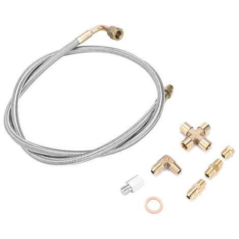 QORVA- Ligne d'alimentation en huile en acier tressé, Turbo Charge 1/8 Npt, 36 pouces, adaptée pour T3 T3/T4 T4 T70 (1/5)