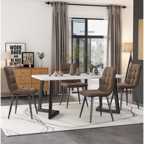 Set tavolo da pranzo rettangolare 117 x 68 cm con 4 sedie, MDF bianco HAVRYA (1/5)