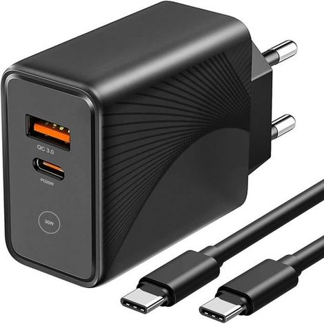 Chargeur rapide 30 W - E.F.CONNECTION - PD 20 W + QC 3.0 - Câble USB-C inclus - Compatible avec Samsung (1/4)