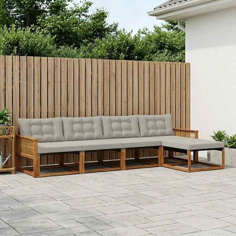vidaXL Outdoor-Sofagarnitur mit Kissen 5 pcs Natürlich und Hellgrau (1/5)