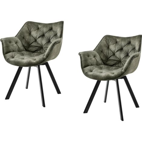 Lote de 2 sillas de diseño COMFY giratorias 180° en terciopelo verde oscuro capitonado y patas negras (1/5)