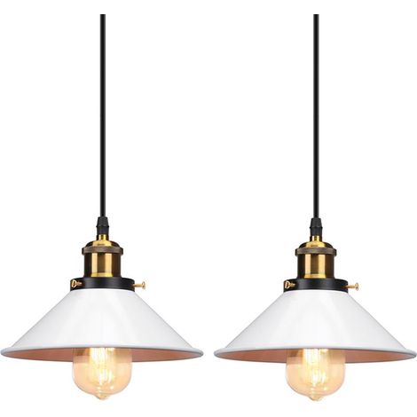 2X Lampes À Suspension Rétro Vintage Lustre 260MM E27 (Blanc) Plafonnier Industriel Abat-Jour En Métal Pour Loft Restaurant Café Bar (1/5)