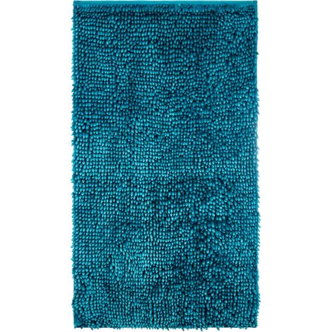 Tapis de bain en chenille de luxe env. 50 x 90 cm - Style shaggy - Bleu Enameblue (1/5)